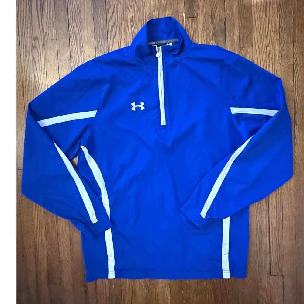 Under Armour Mens Small Blue Quarter Zip Windbreaker Pullover Training Jacket